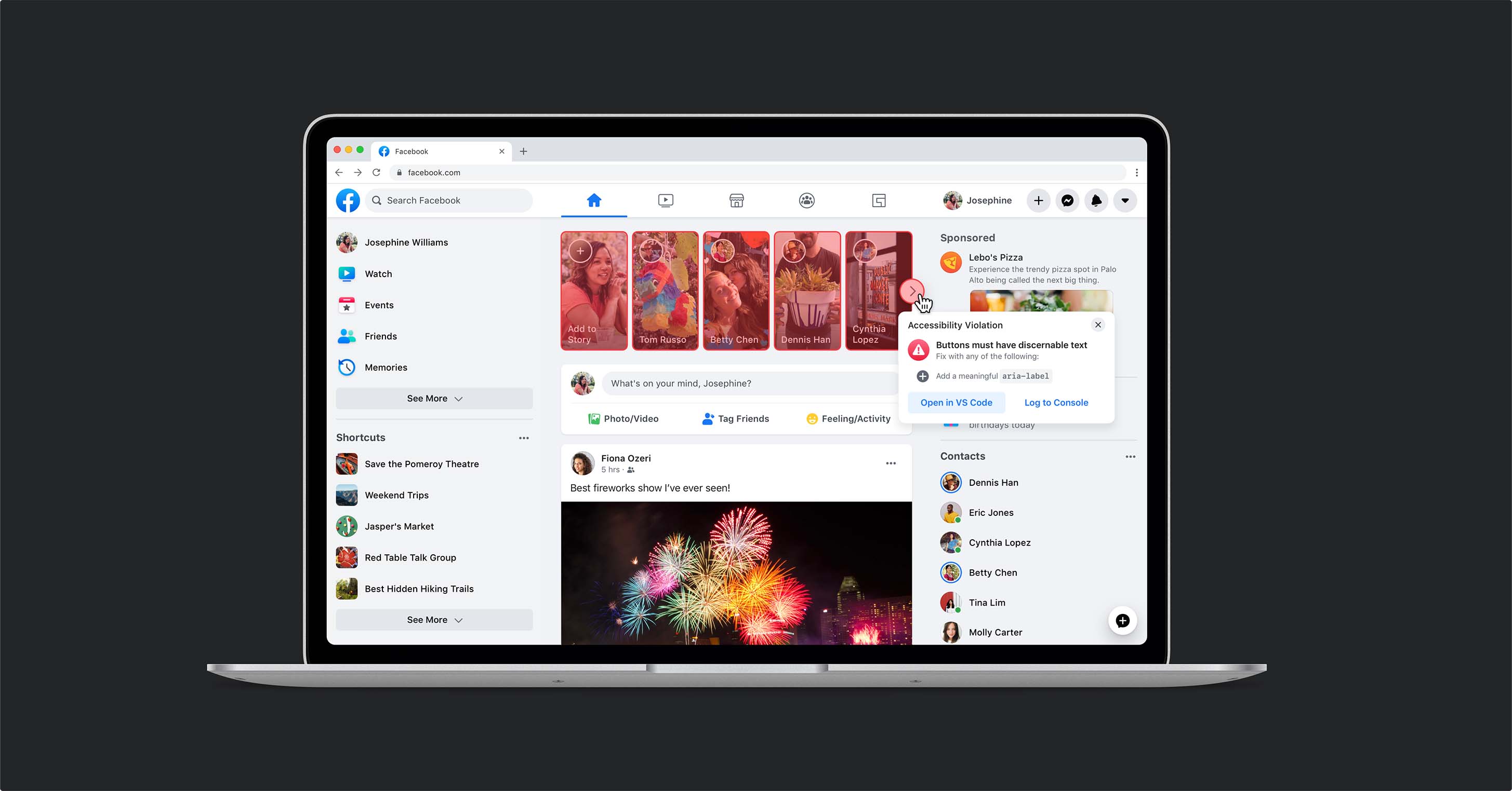 How we built accessibility into the new Facebook.com; Tooltips alert developers to potential ARIA violations