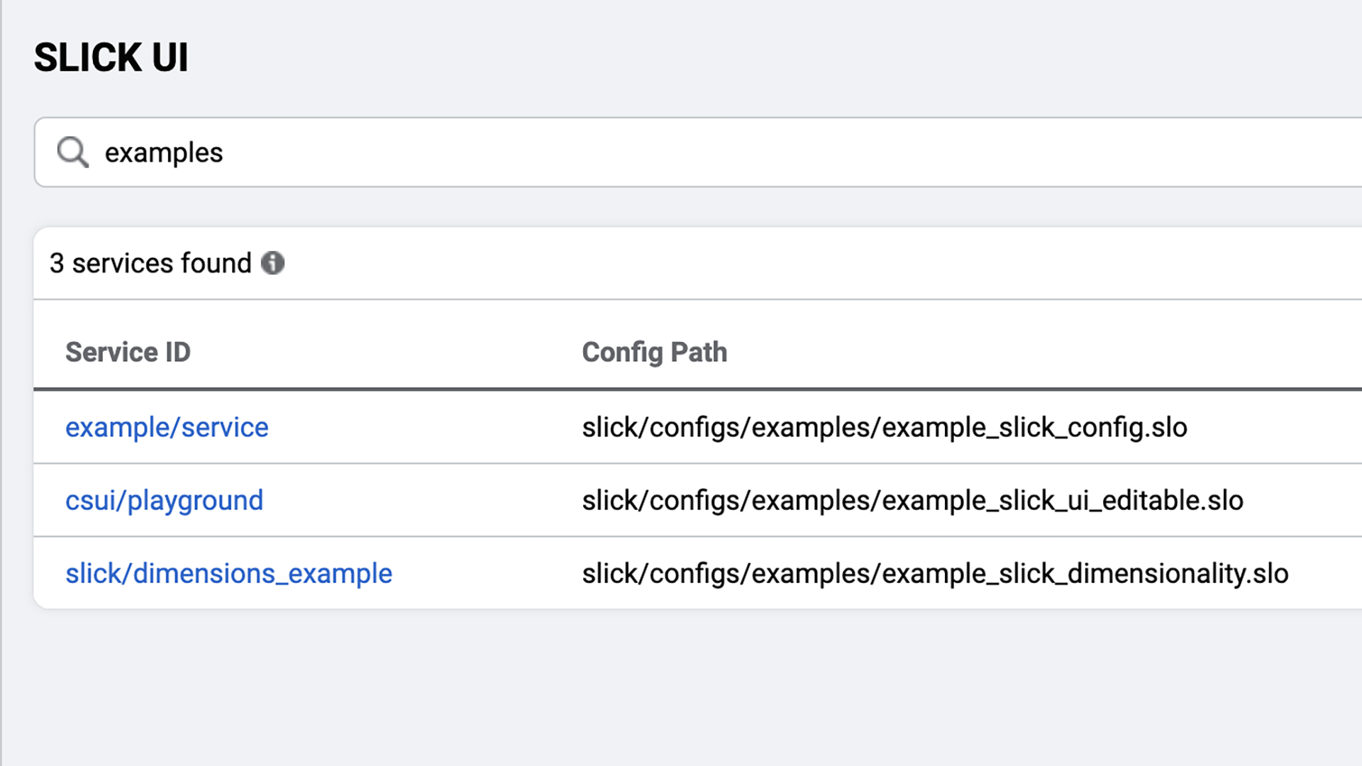 A sample search in SLICK’s SLO index.
